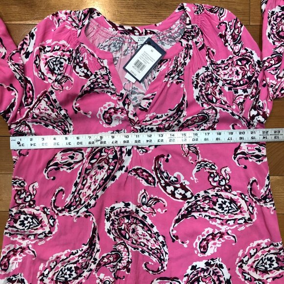 NWT Crown & Ivy Pink Paisly 3/4 Sleeve Peasant Blouse Size M - Picture 7 of 11
